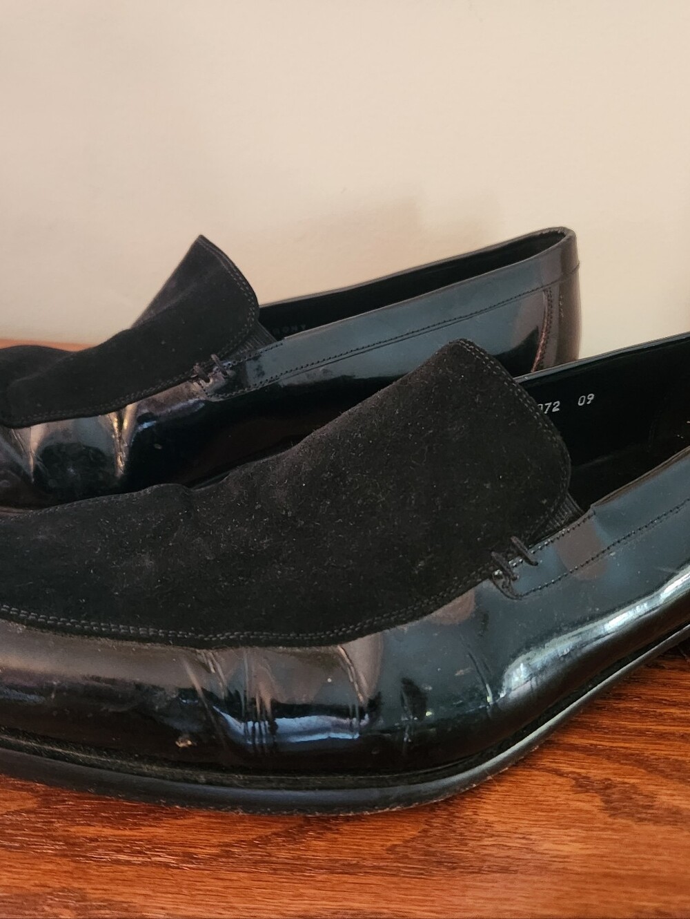 Mezlan Black Suede and Patent Leather Slip-On Loafers
